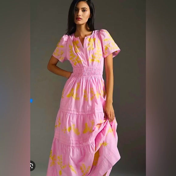 Anthropologie Dresses & Skirts - NWT Anthropologie Maeve Somerset Dress Pink Embroidered Maxi Lined So Perfect!